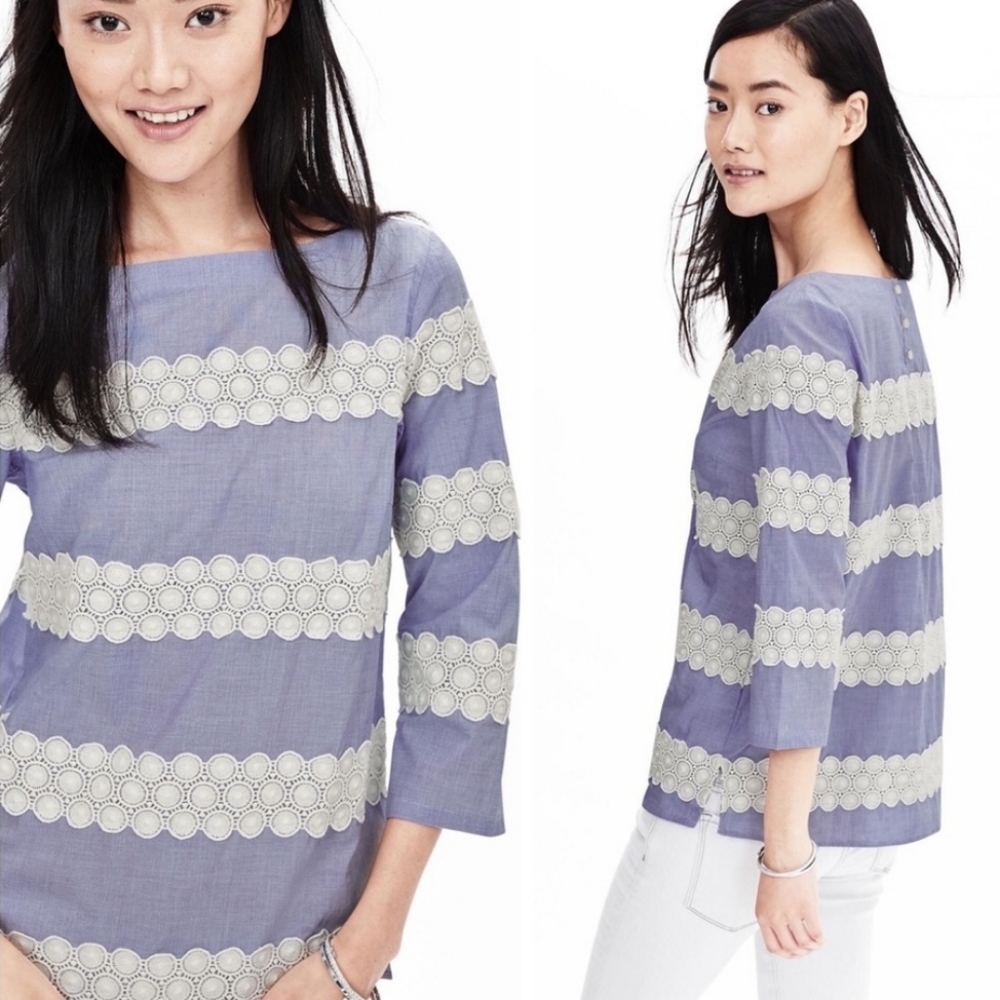 Banana Republic Lace Striped Blouse Blue xs